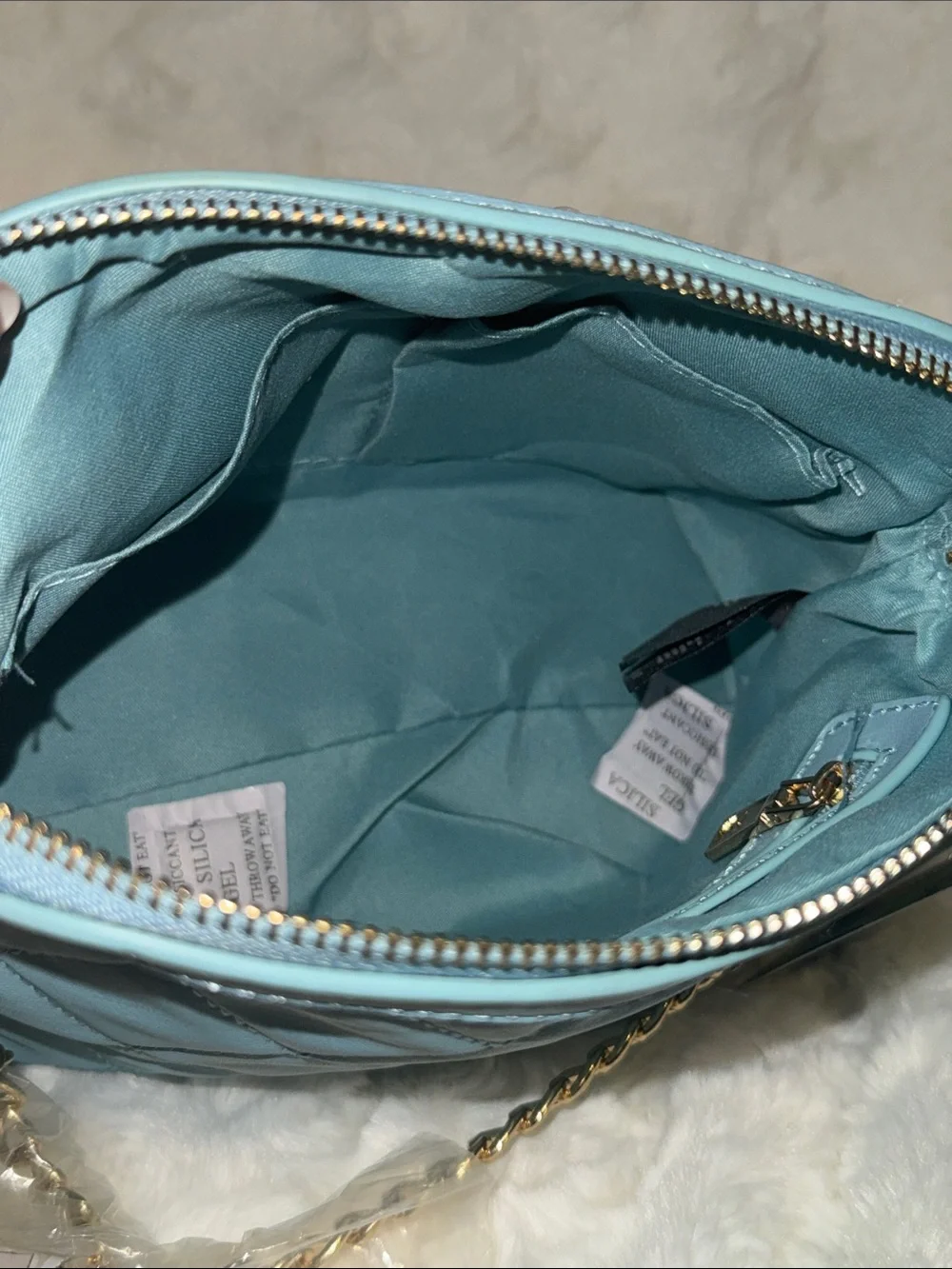 Badgley Mischka Quilted Light Blue Crossbody with Gold Hardware